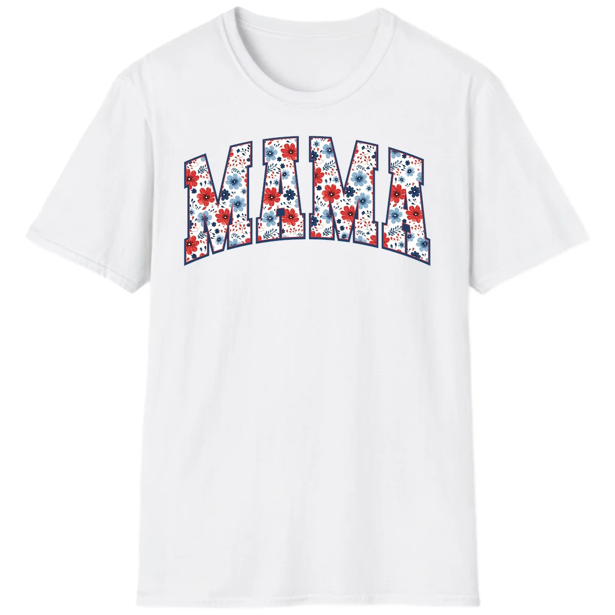 Mama Patriotic Floral T-Shirt in White