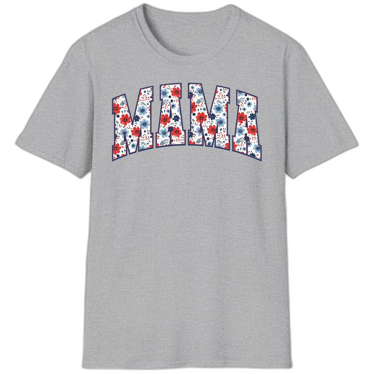 Mama Patriotic Floral T-Shirt in Sport Grey