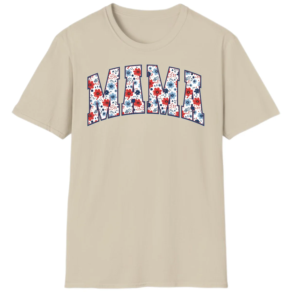 Mama Patriotic Floral T-Shirt in Sand
