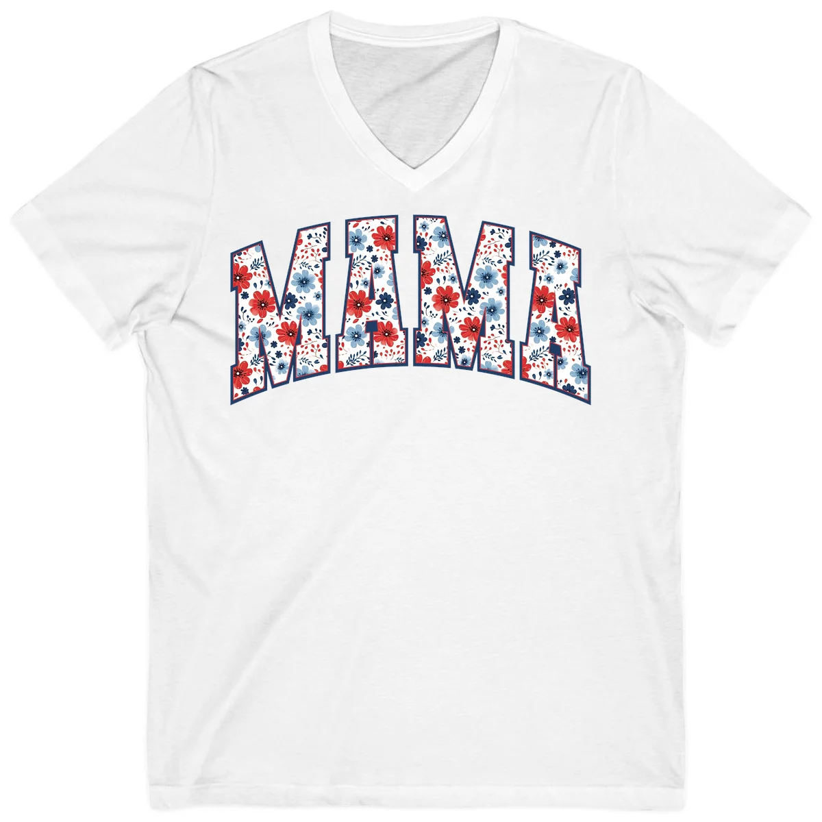 Mama Patriotic Floral V-Neck in White