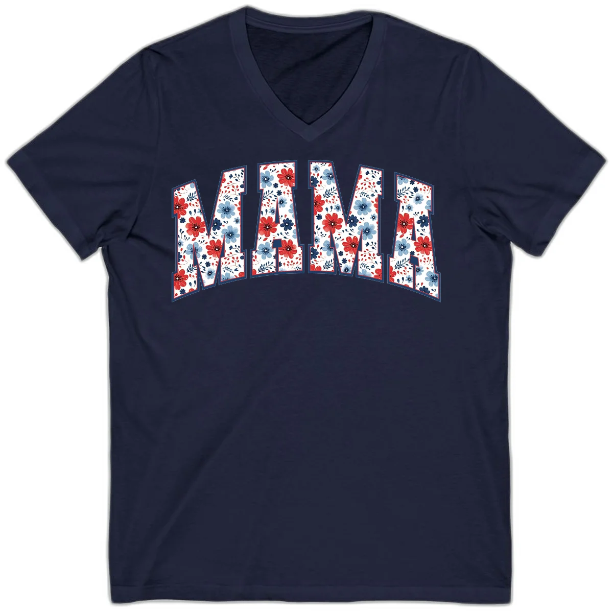 Mama Patriotic Floral V-Neck in Navy