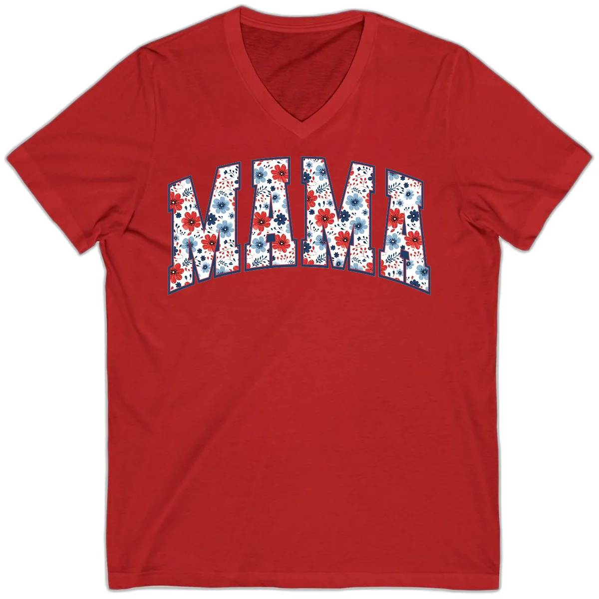 Mama Patriotic Floral V-Neck in Red