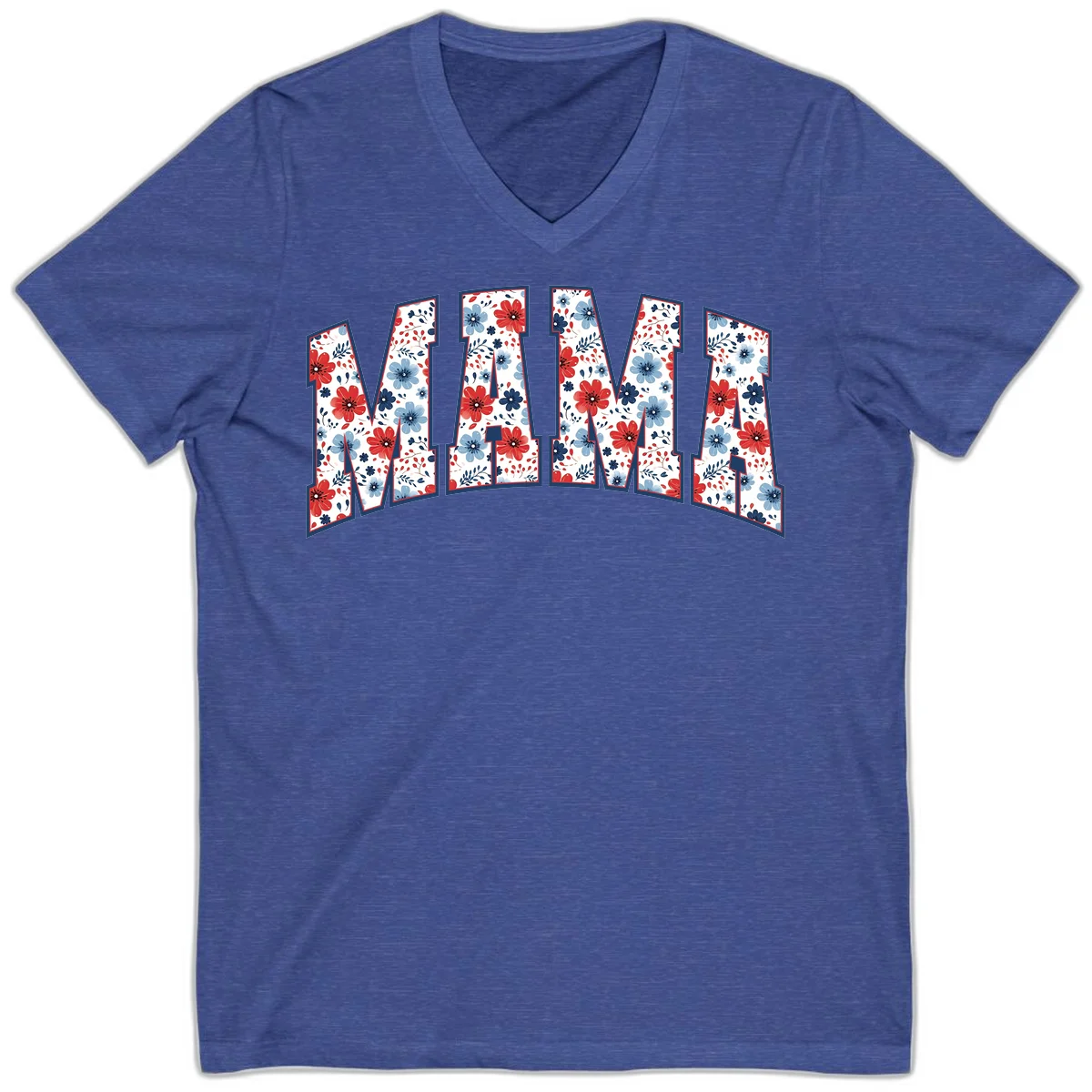 Mama Patriotic Floral V-Neck in Heather True Royal