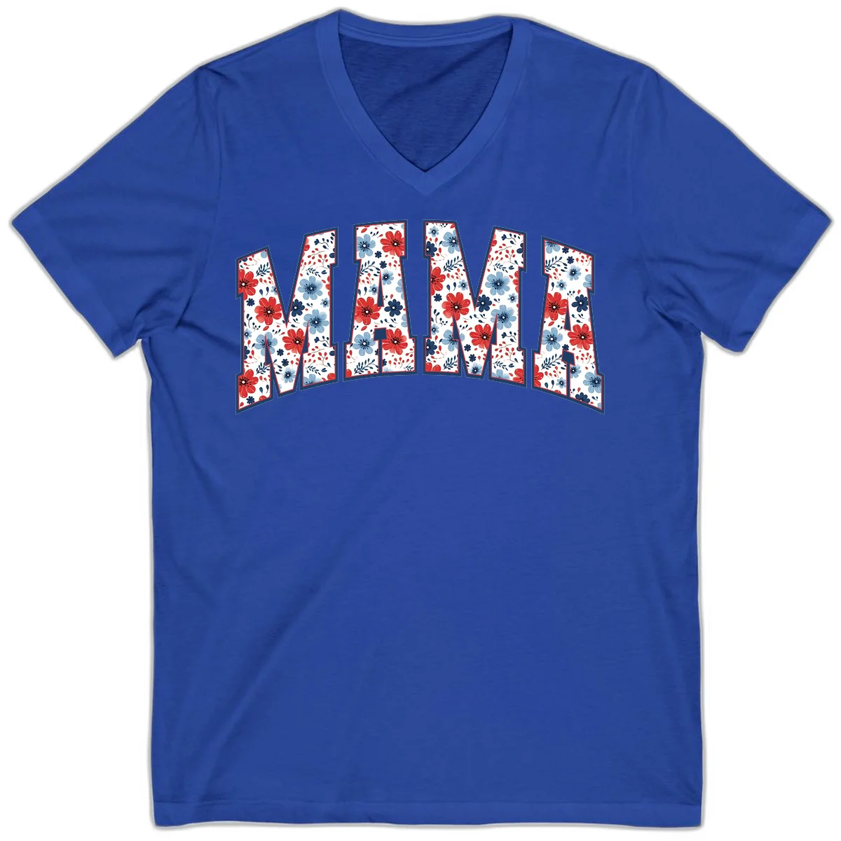 Mama Patriotic Floral V-Neck in True Royal