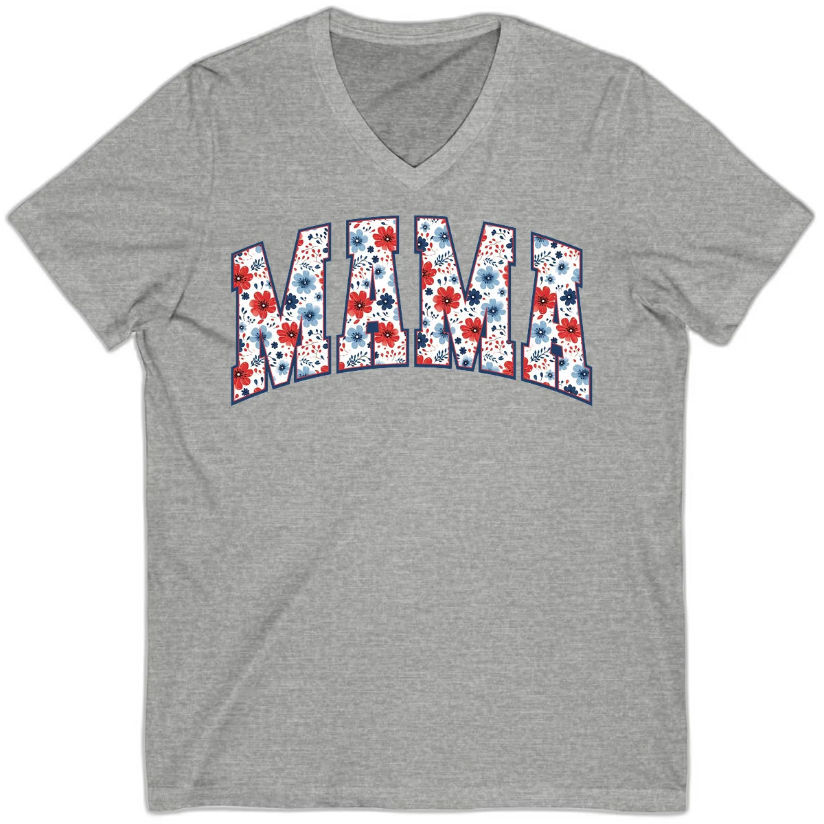 Mama Patriotic Floral V-Neck in Athletic Heather