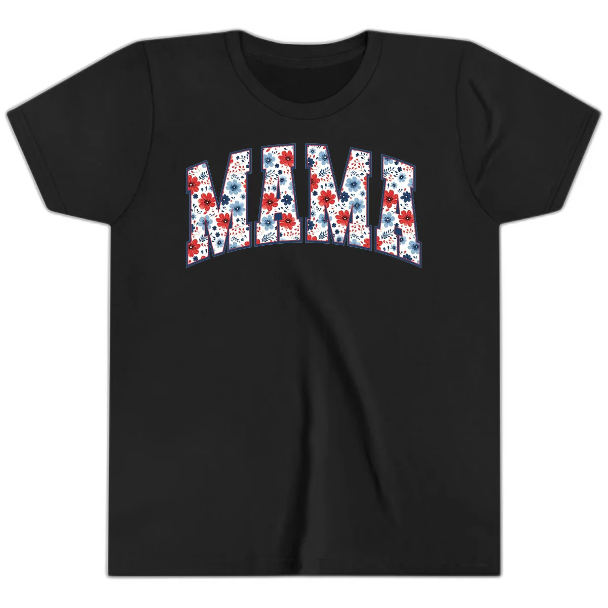 Mama Patriotic Floral Youth T-Shirt in Black