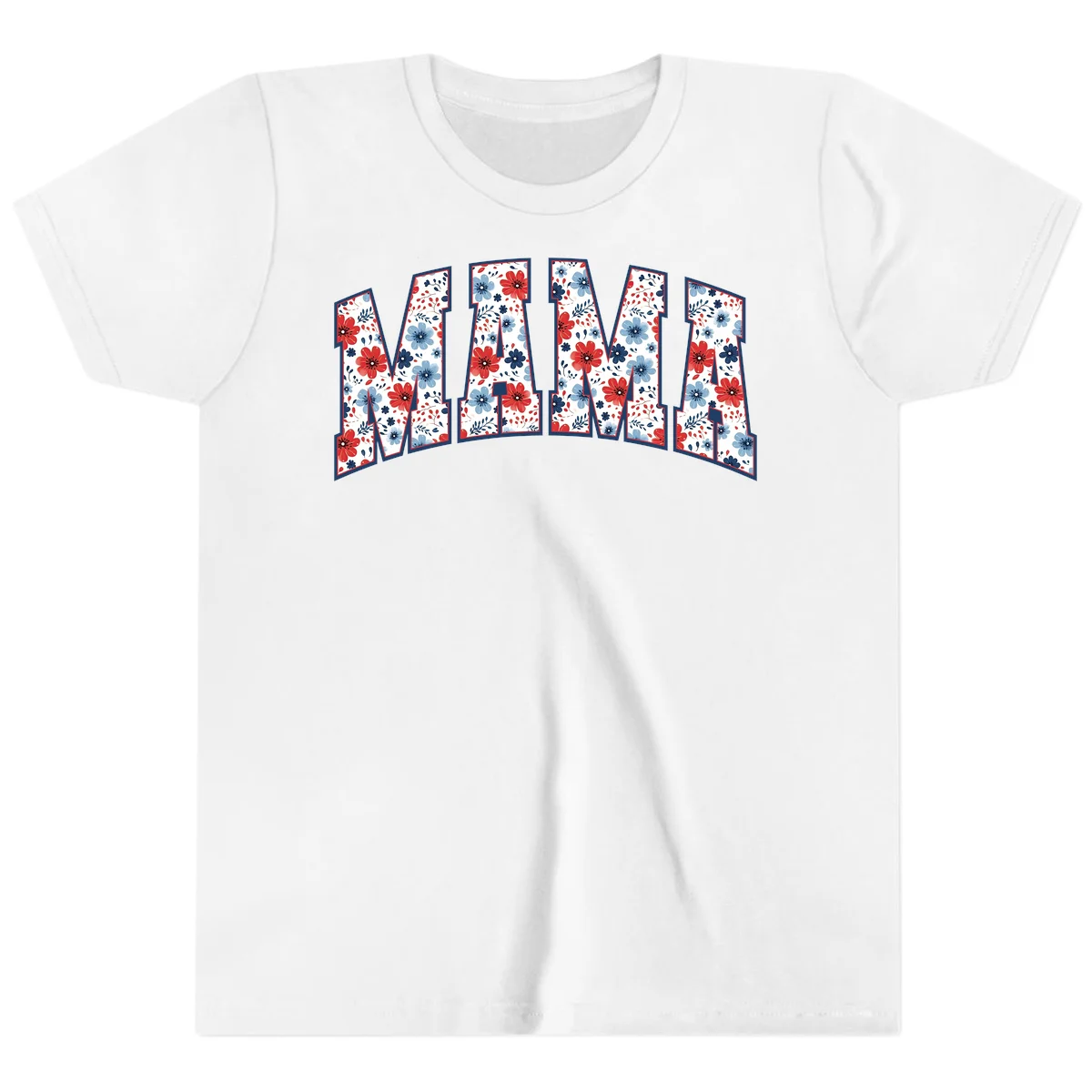 Mama Patriotic Floral Youth T-Shirt in White