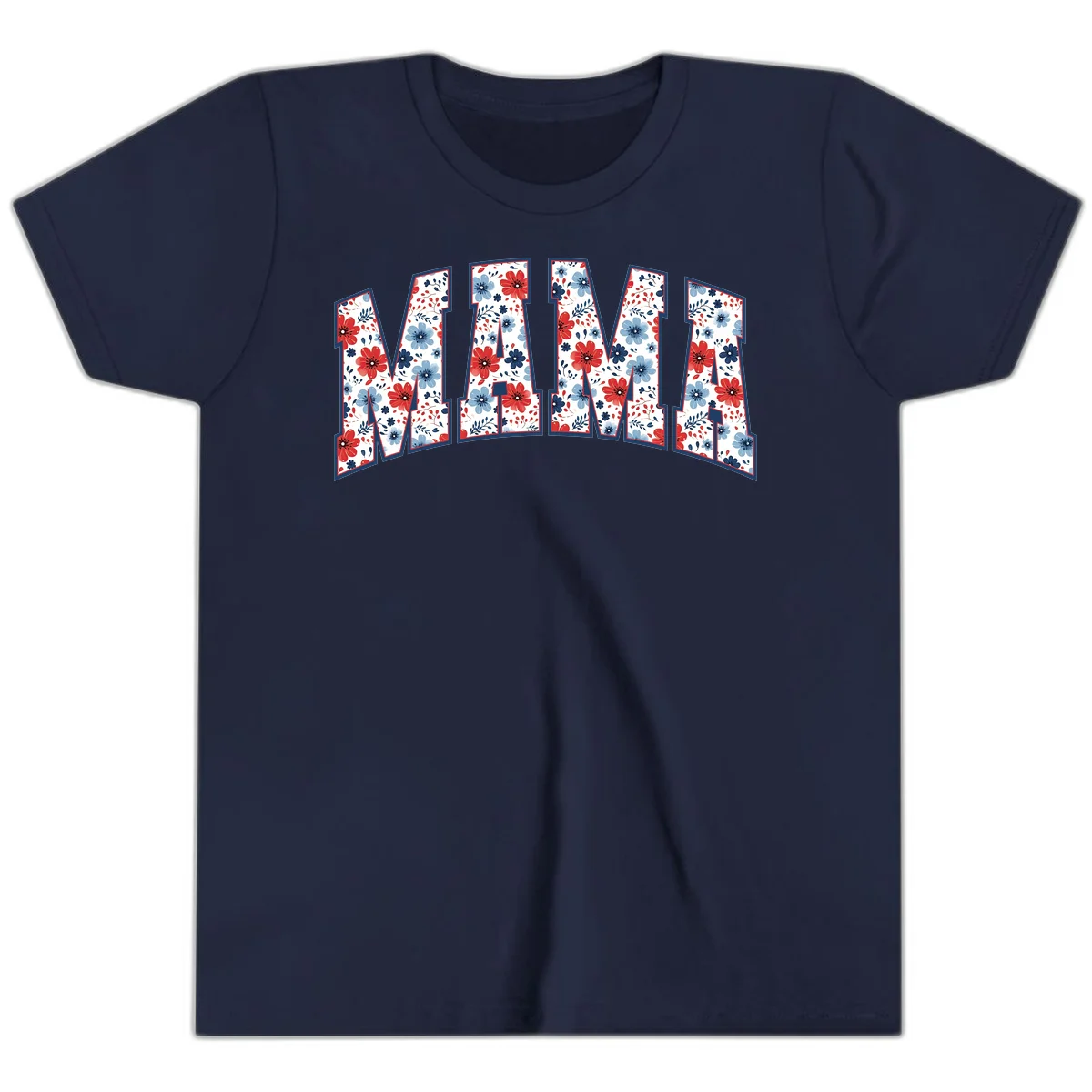 Mama Patriotic Floral Youth T-Shirt in Navy