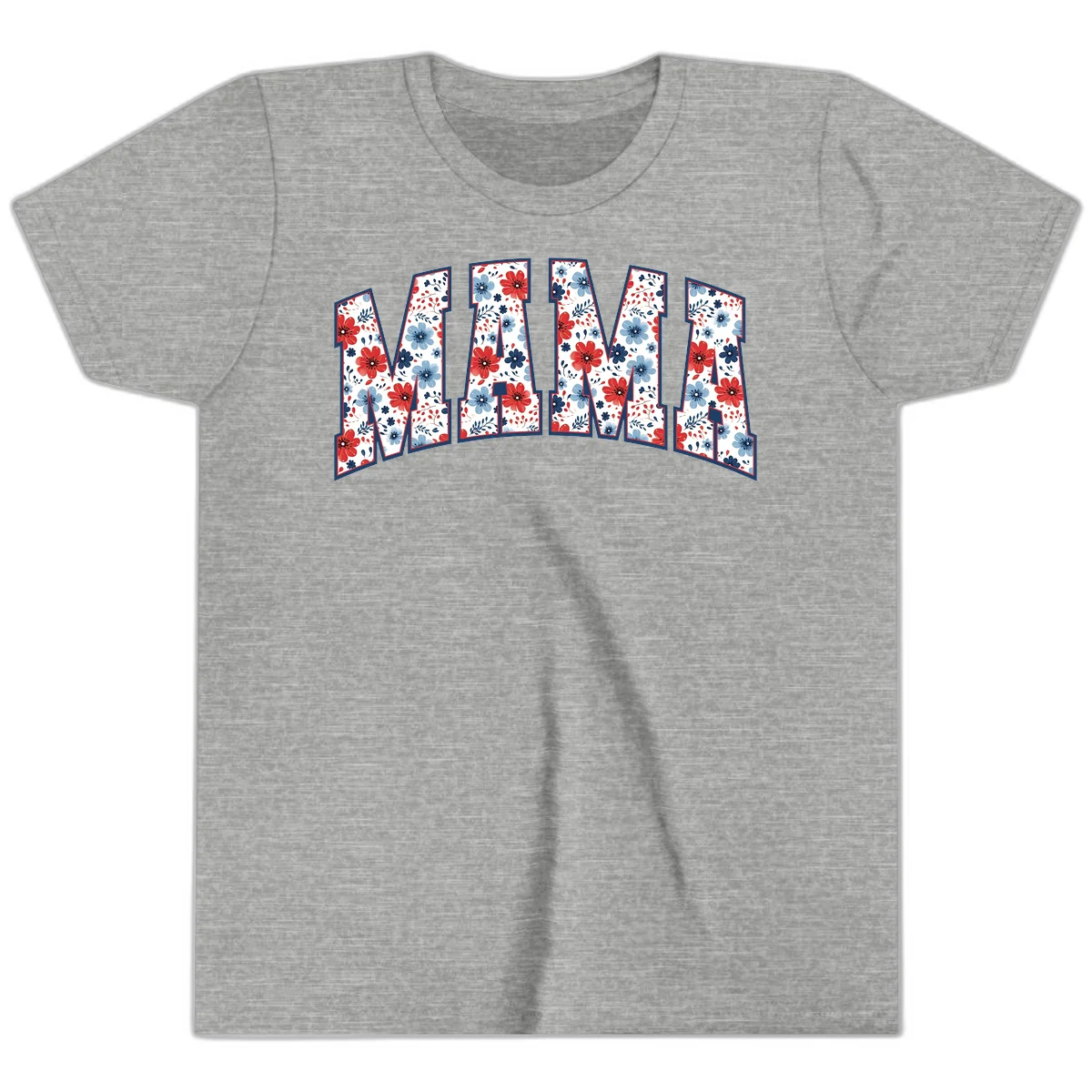 Mama Patriotic Floral Youth T-Shirt in Athletic Heather
