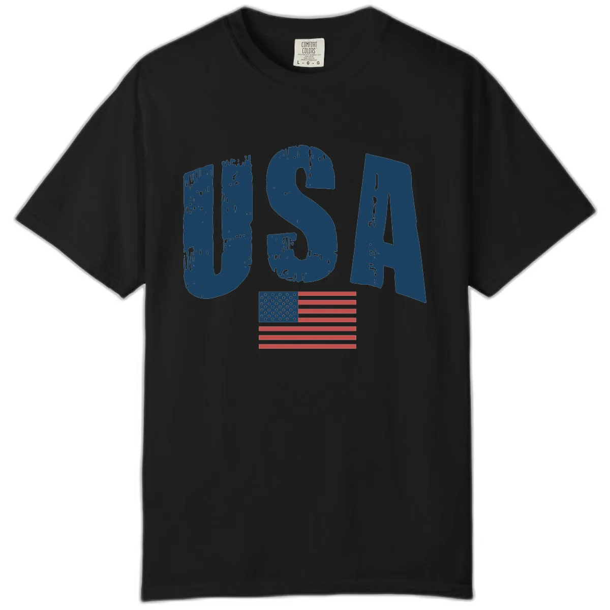 USA Patriotic Flag Distressed Text Comfort Color in Black