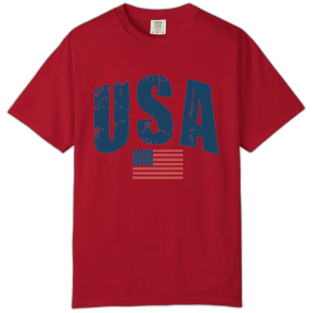 USA Patriotic Flag Distressed Text Comfort Color in Red