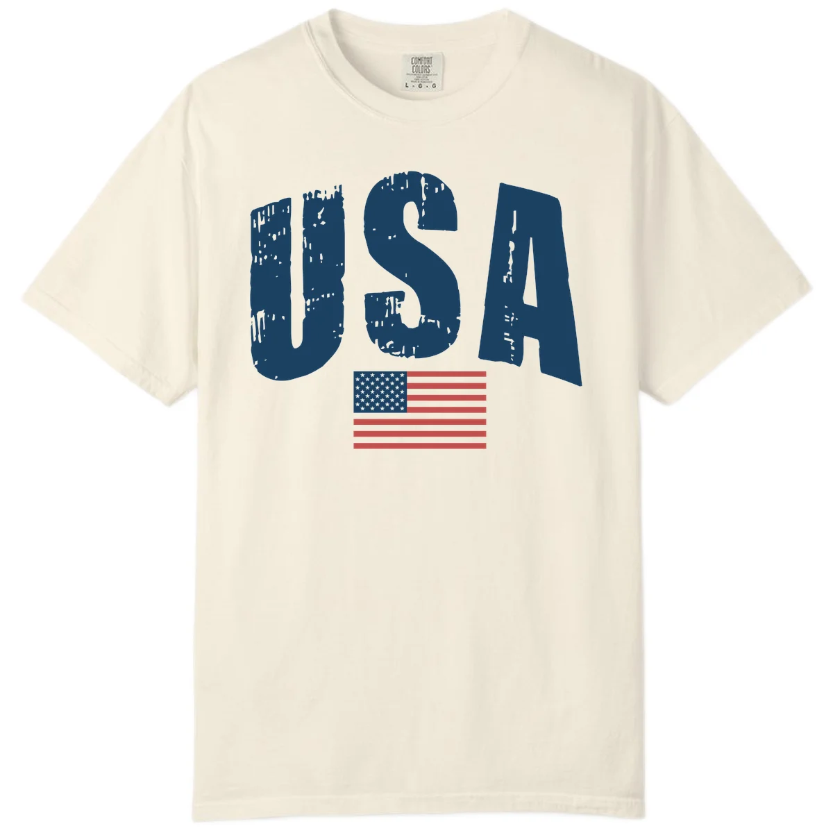 USA Patriotic Flag Distressed Comfort Color in Ivory