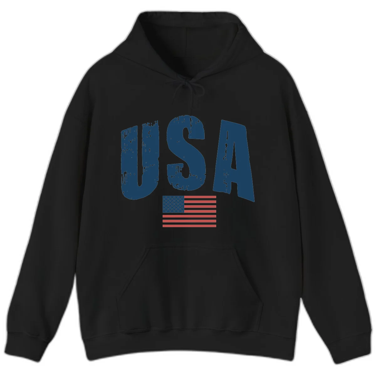 USA Patriotic Flag Distressed Hoodie in Black