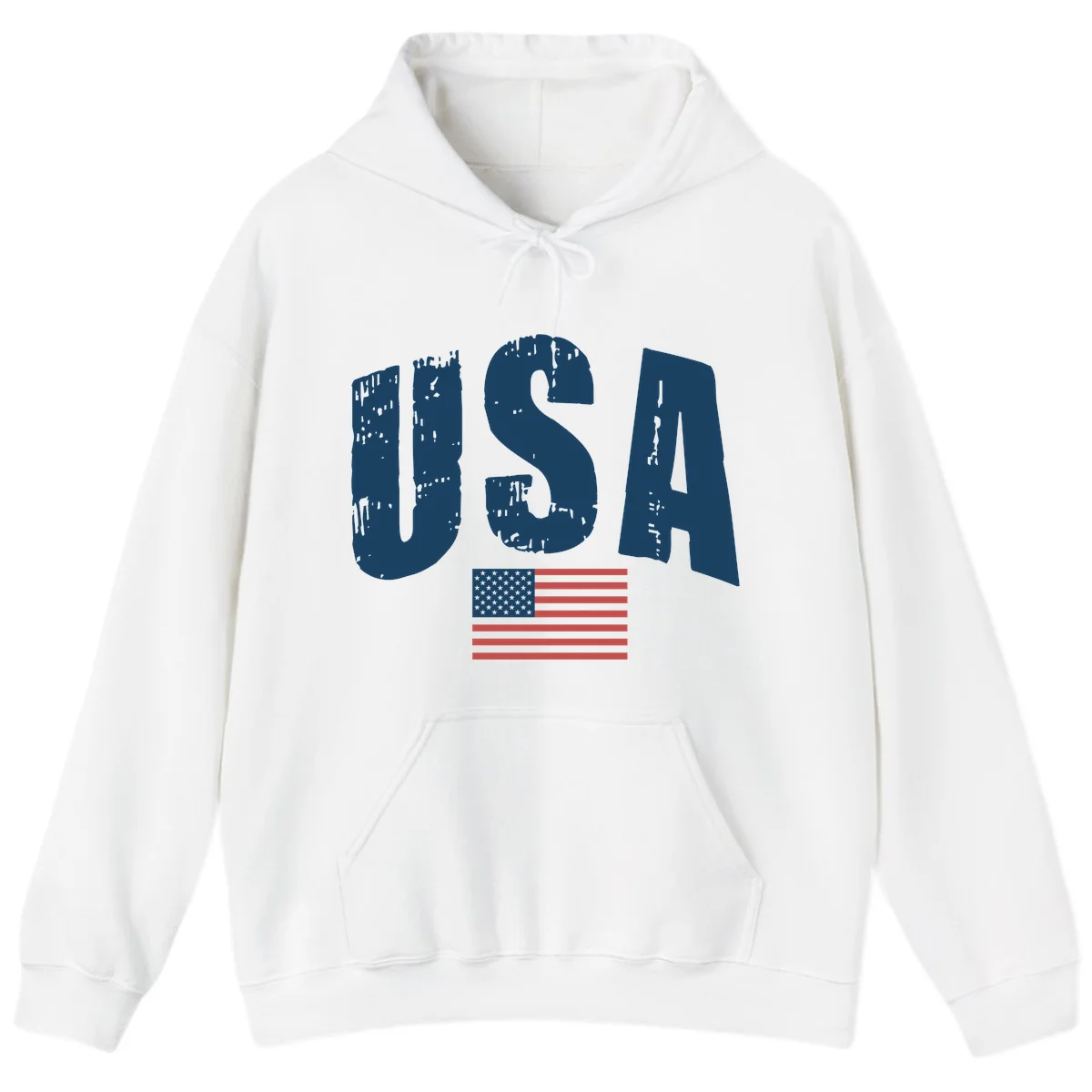 USA Patriotic Flag Distressed Hoodie in White