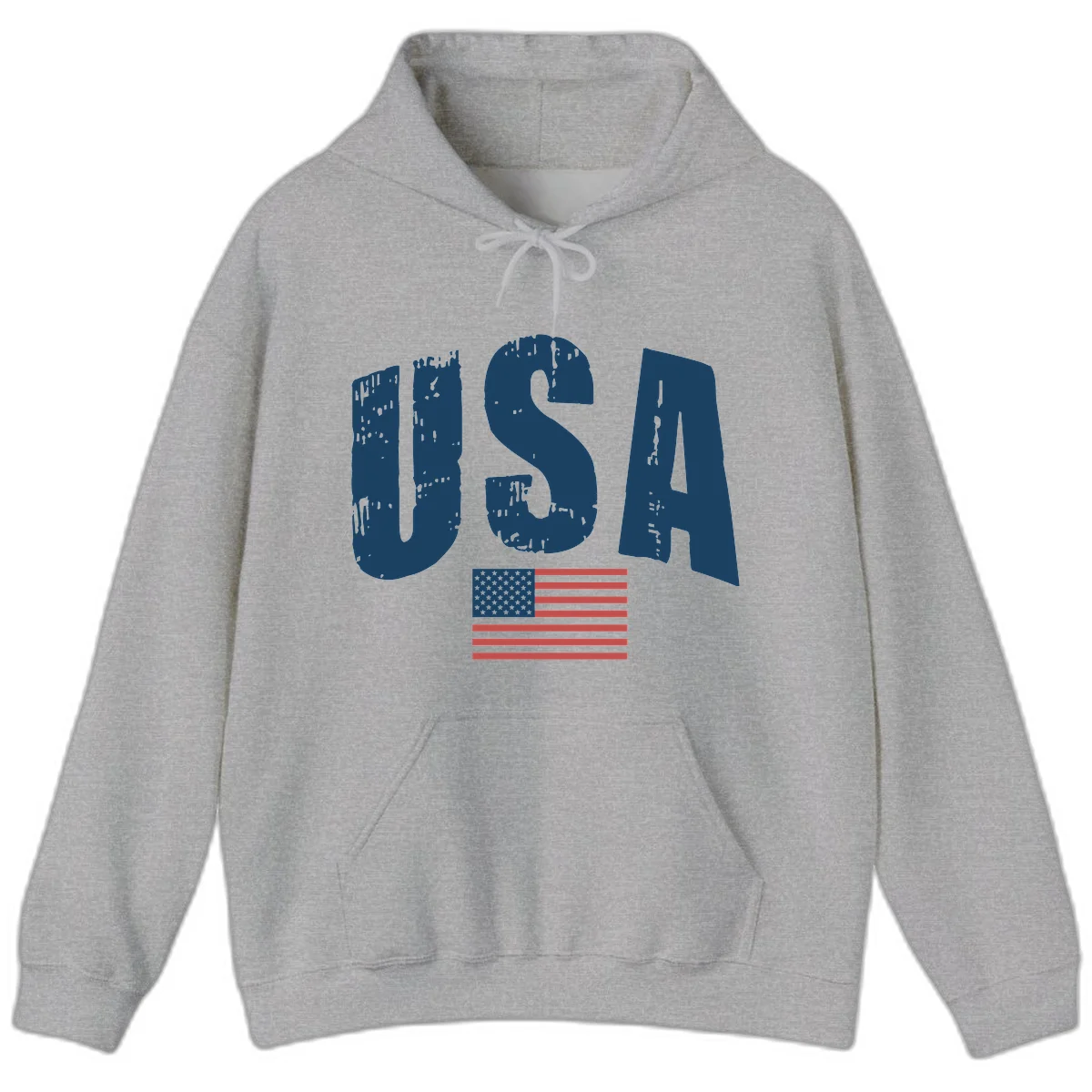 USA Patriotic Flag Distressed Hoodie in Sport Grey