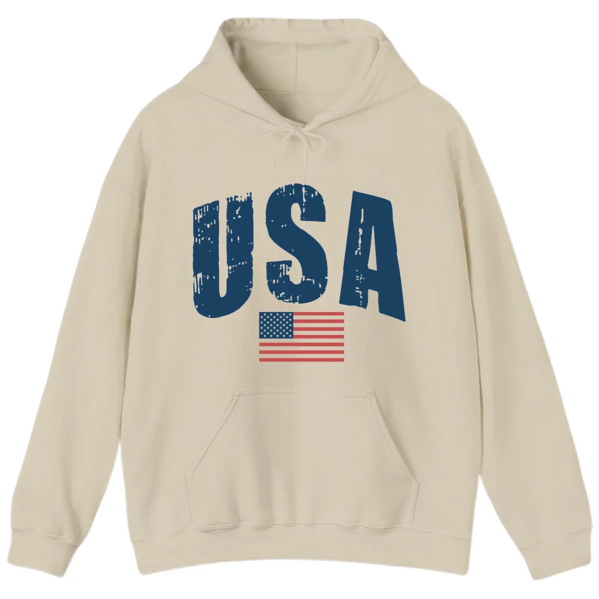USA Patriotic Flag Distressed Hoodie in Sand