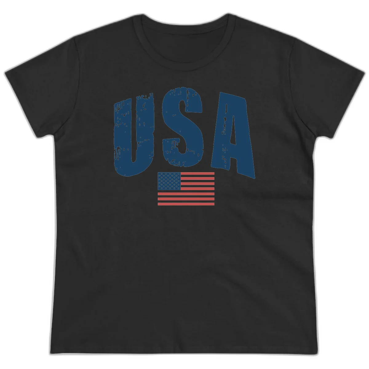 USA Patriotic Flag Distressed Ladies Tee in Black