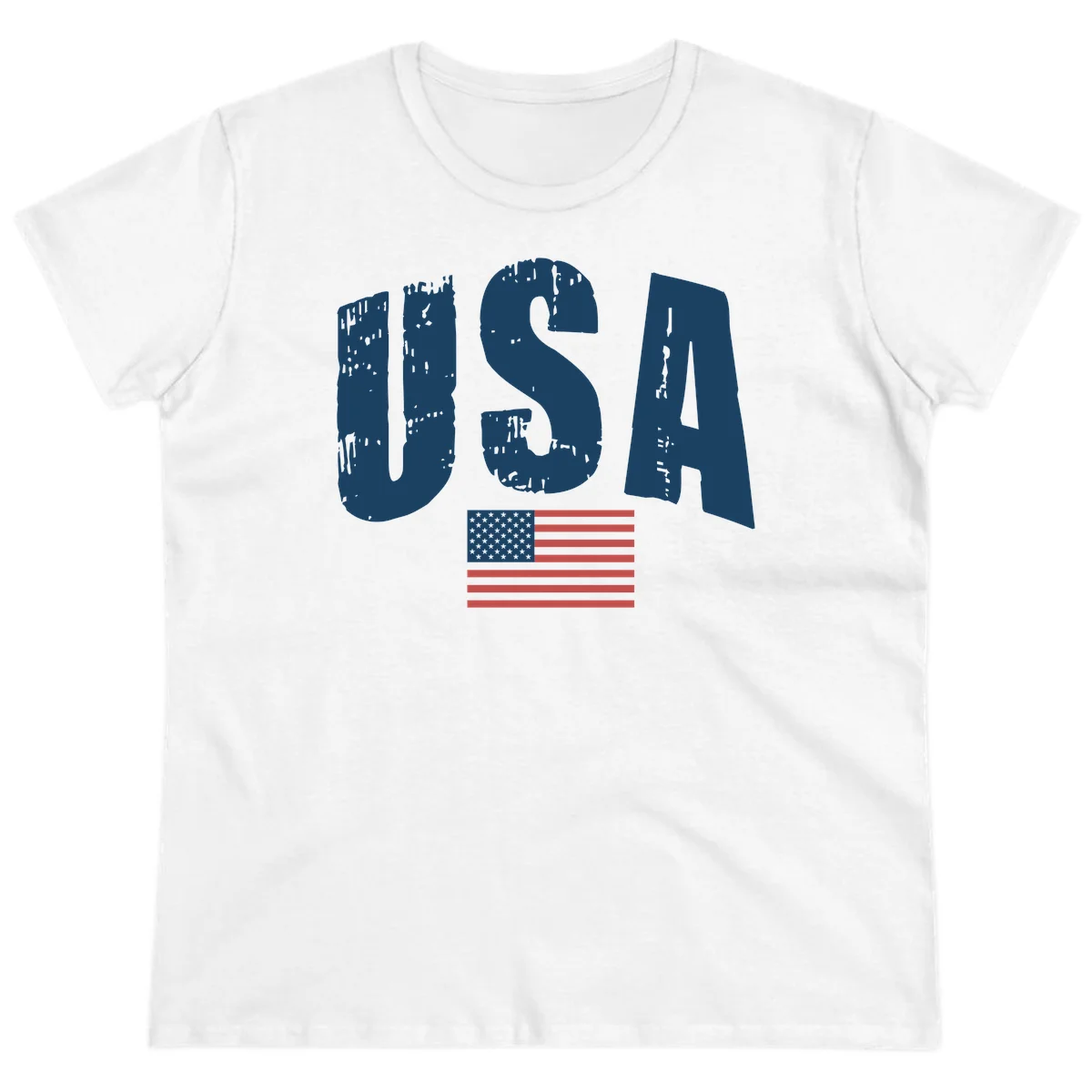 USA Patriotic Flag Distressed Ladies Tee in White