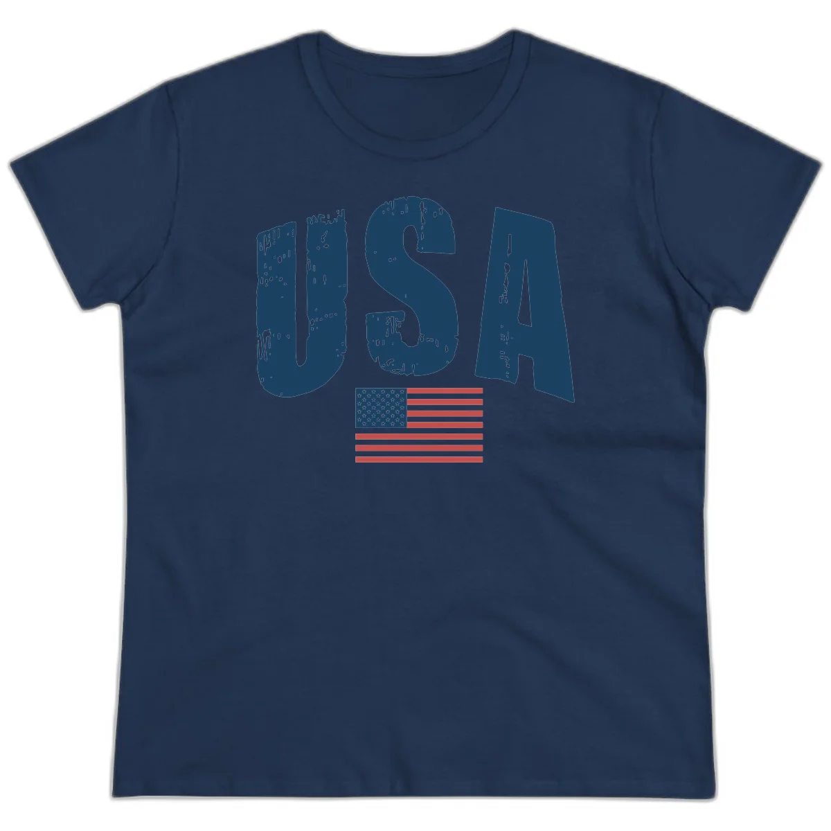 USA Patriotic Flag Distressed Ladies Tee in Navy