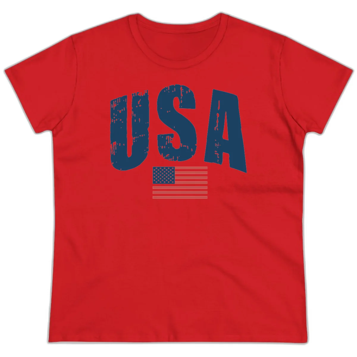 USA Patriotic Flag Distressed Ladies Tee in Red