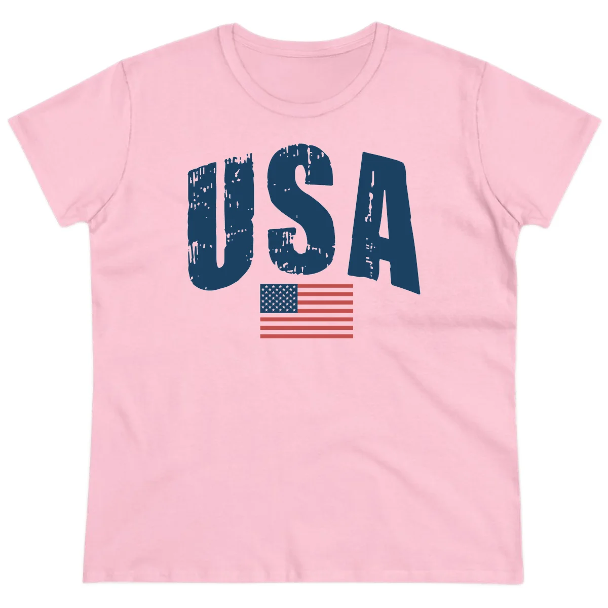 USA Patriotic Flag Distressed Ladies Tee in Light Pink