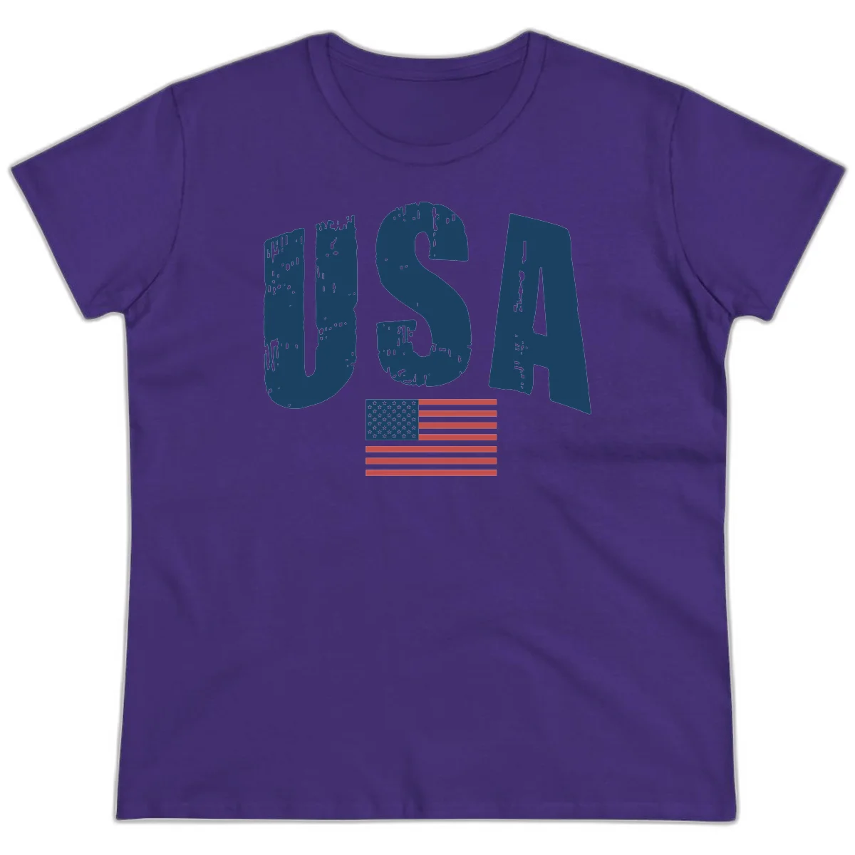USA Patriotic Flag Distressed Ladies Tee in Purple