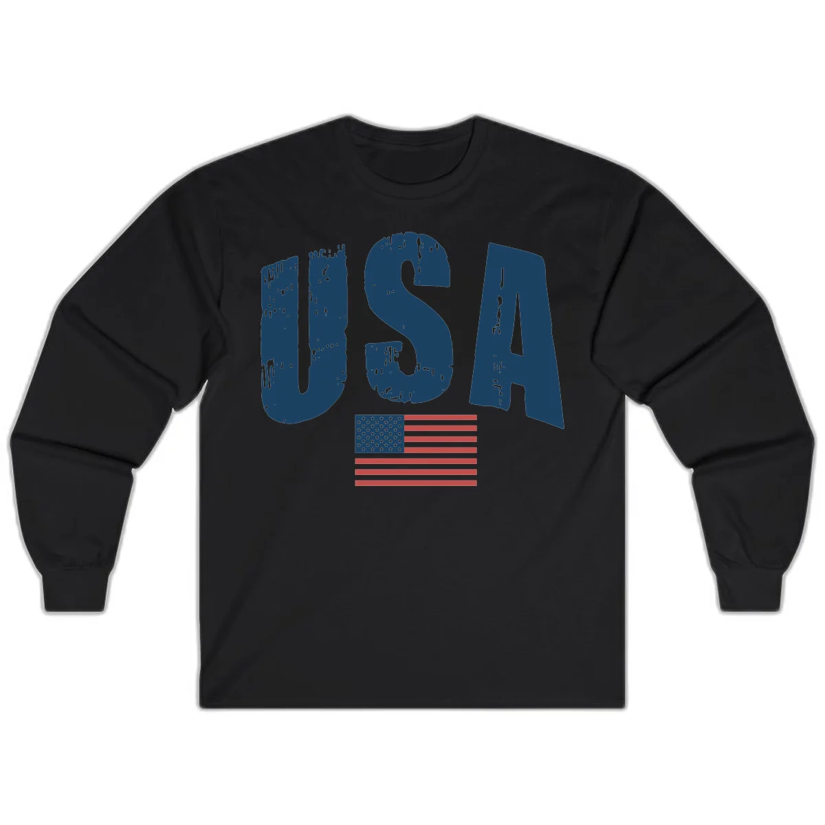 USA Patriotic Flag Distressed Long Sleeve in Black