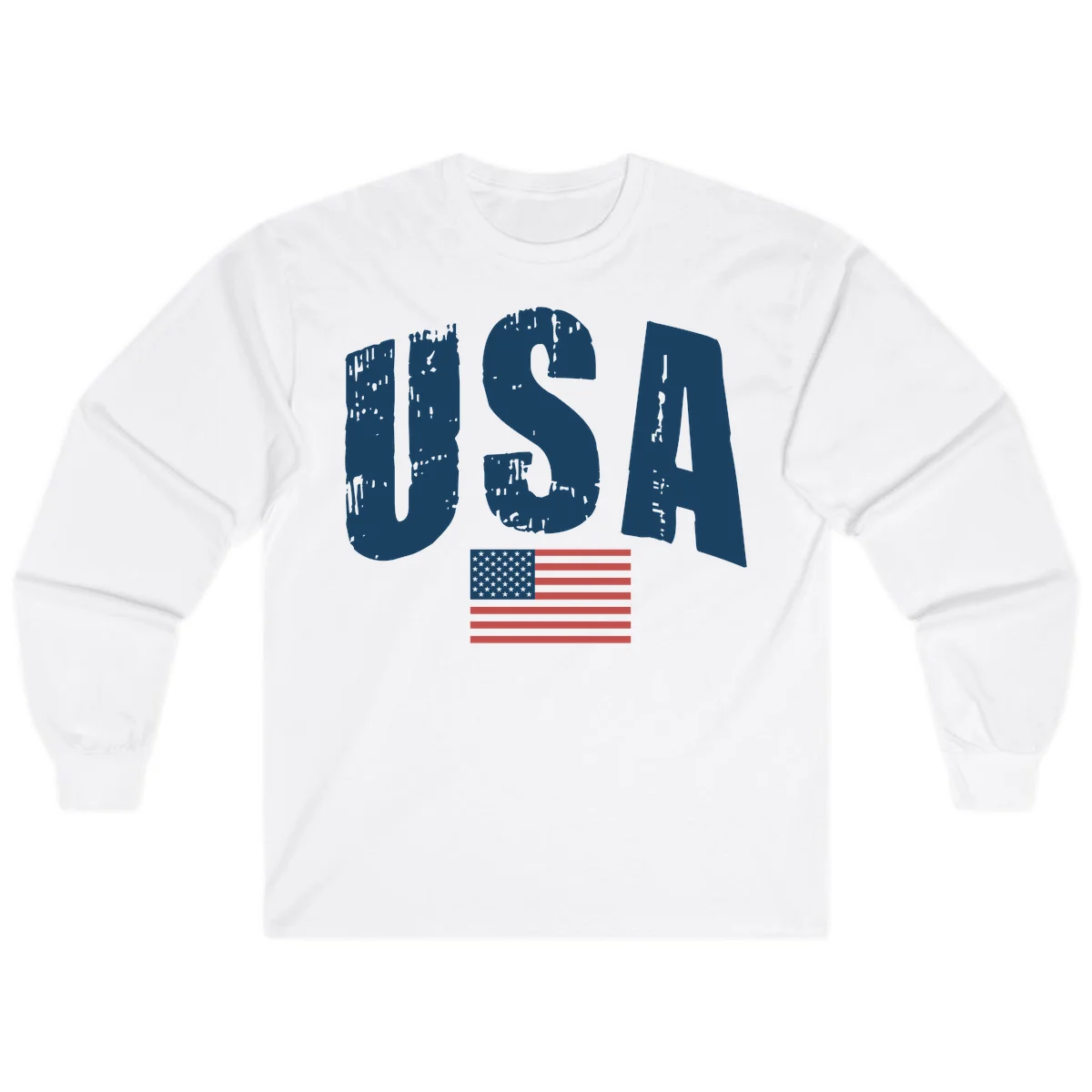 USA Patriotic Flag Distressed Long Sleeve in White