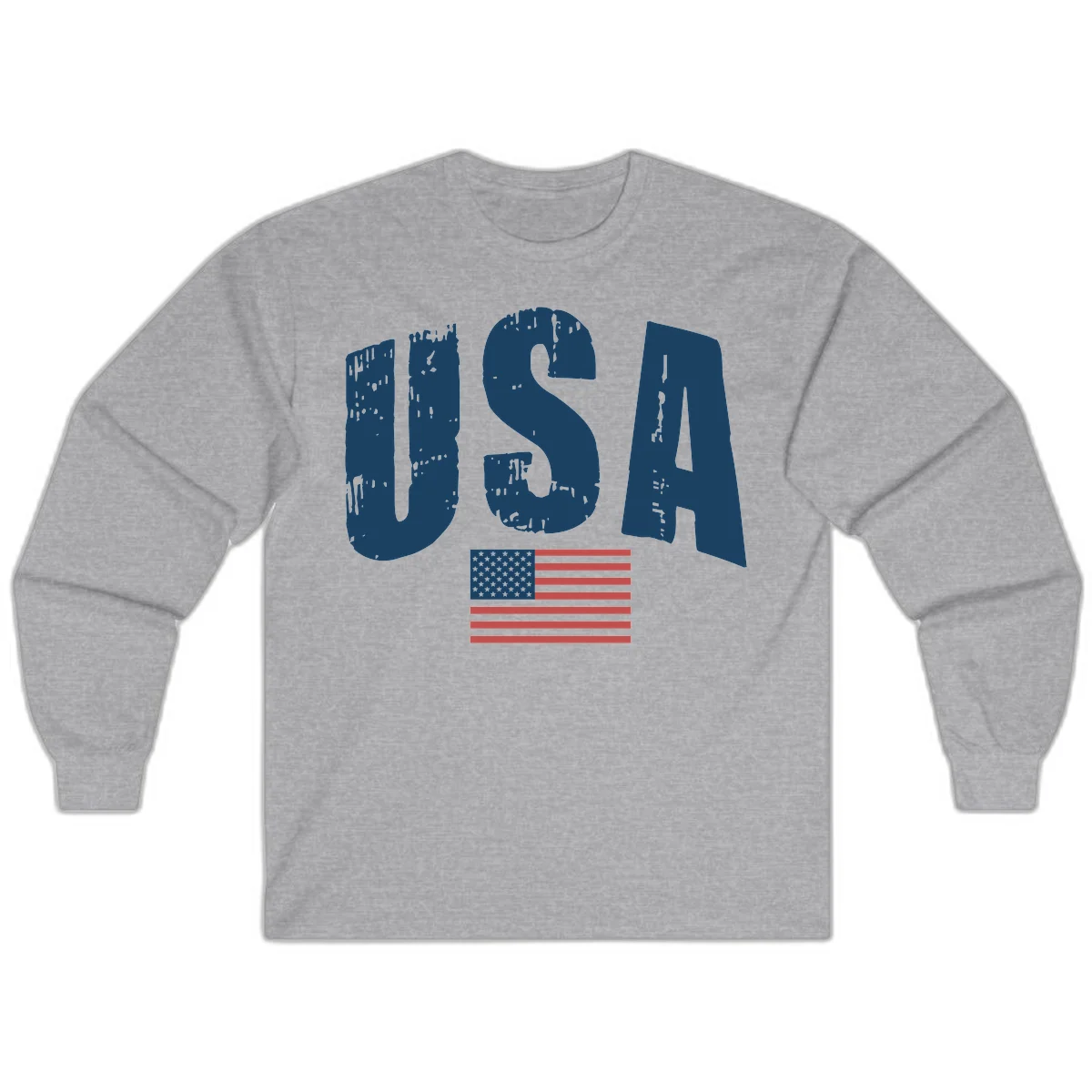 USA Patriotic Flag Distressed Long Sleeve in Sport Grey