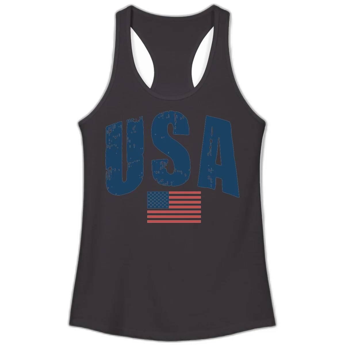 USA Patriotic Flag Distressed Ladies Tank in Black