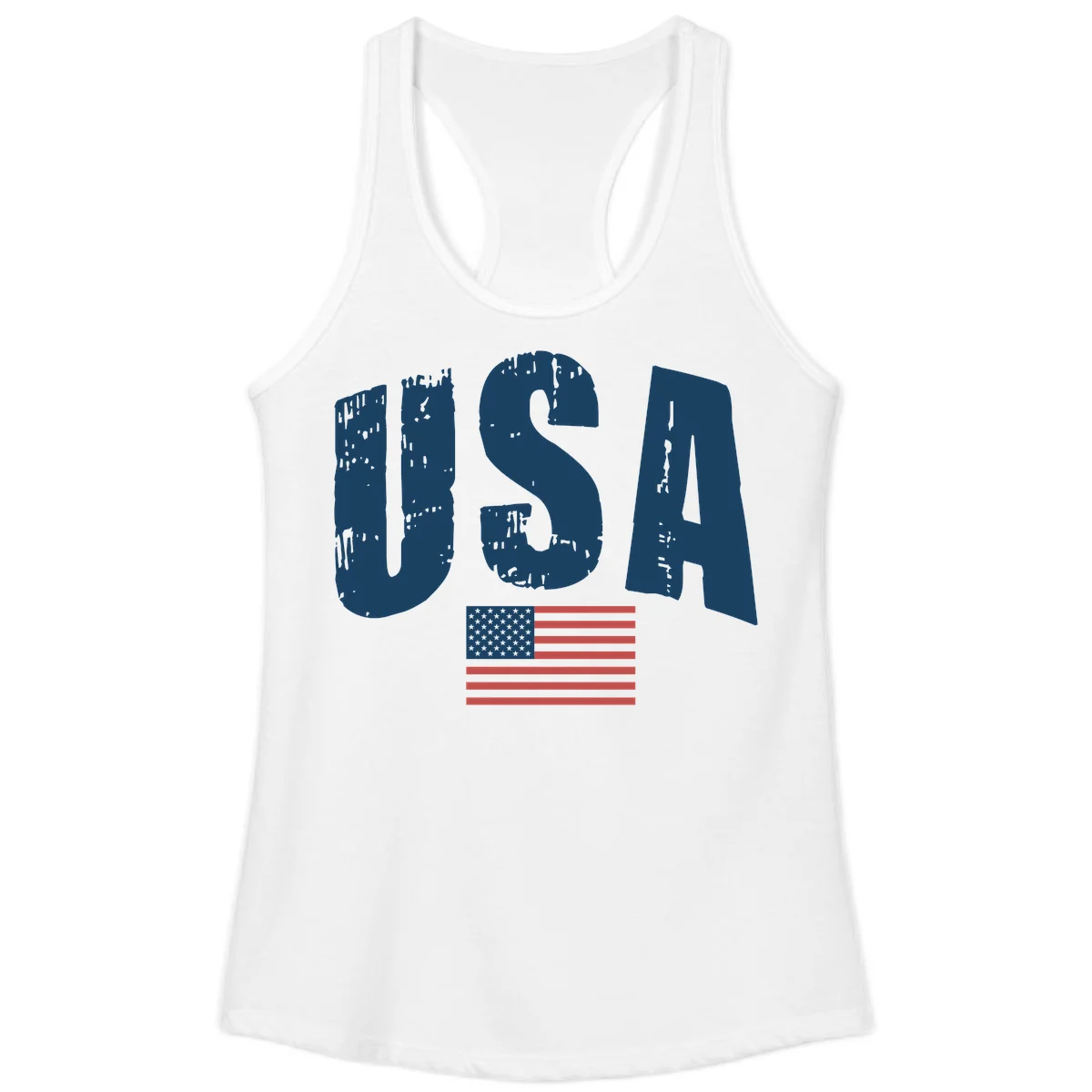 USA Patriotic Flag Distressed Ladies Tank in White