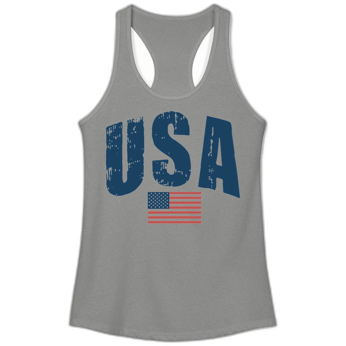USA Patriotic Flag Distressed Ladies Tank in Heather Grey