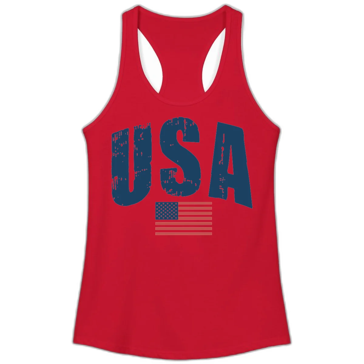 USA Patriotic Flag Distressed Ladies Tank in Solid Red