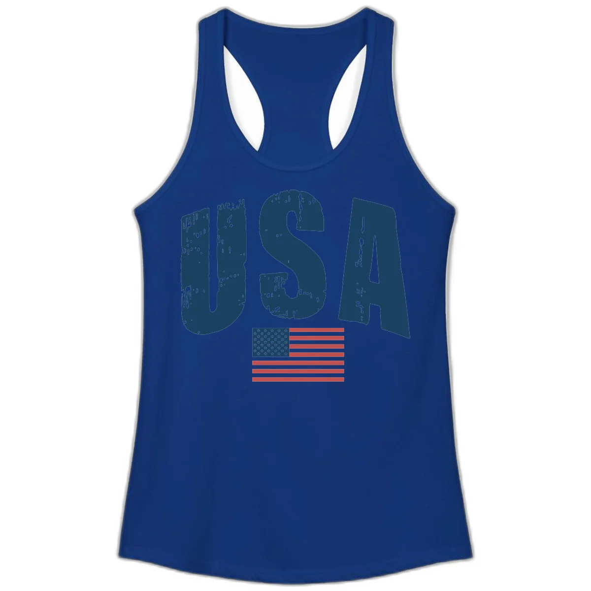 USA Patriotic Flag Distressed Ladies Tank in Solid Royal