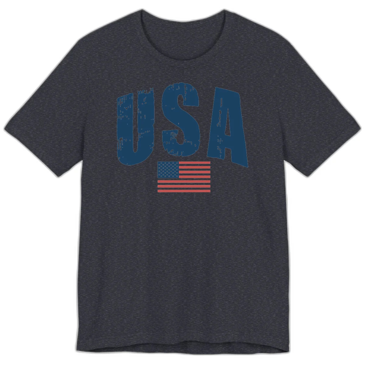 USA Patriotic Flag Distressed Premium T-Shirt in Heather Navy