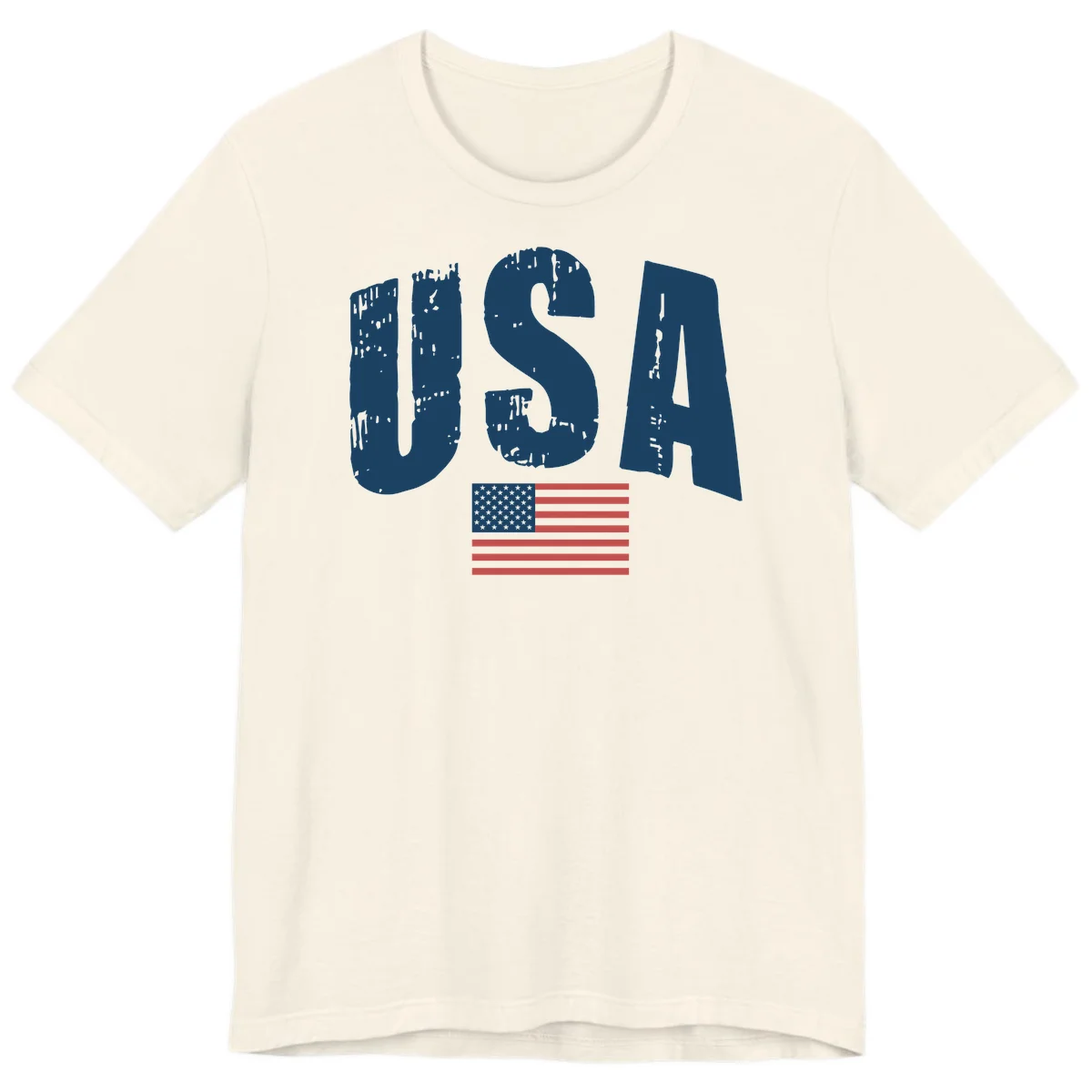 USA Patriotic Flag Distressed Premium T-Shirt in Natural