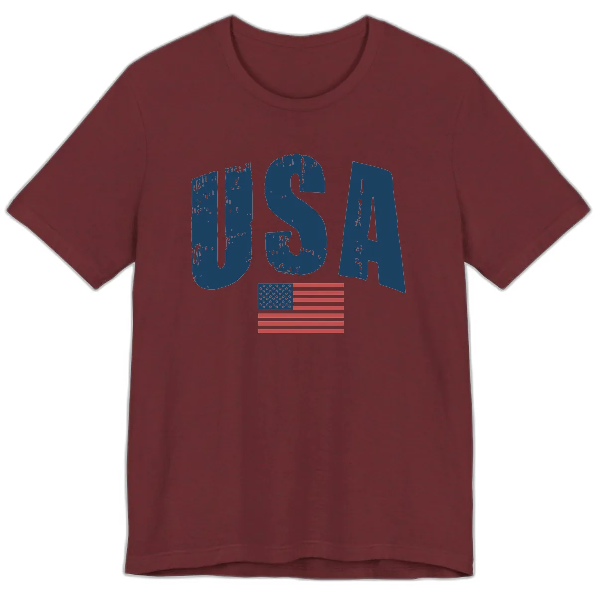 USA Patriotic Flag Distressed Text Premium T-Shirt in Heather Cardinal