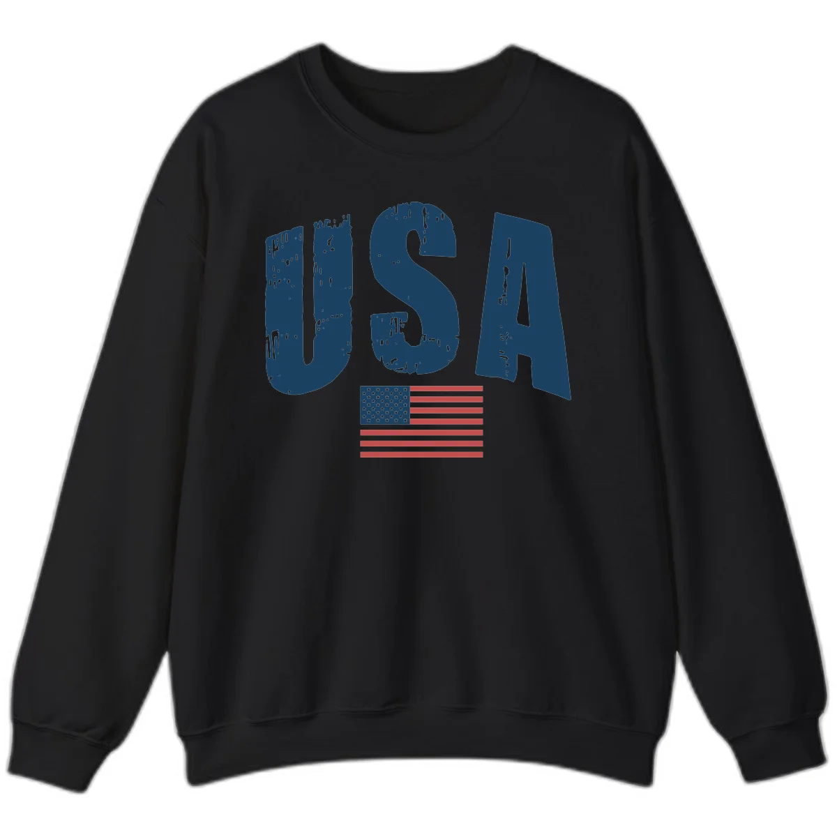 USA Patriotic Flag Distressed Sweatshirt in Black
