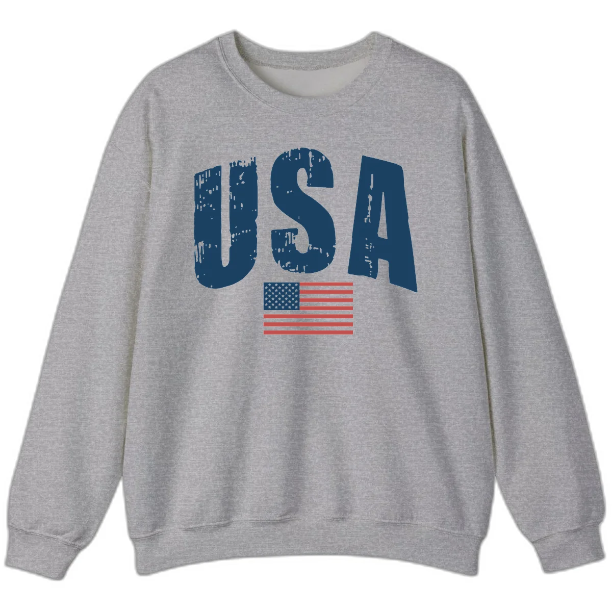 USA Patriotic Flag Distressed Sweatshirt in Sport Grey
