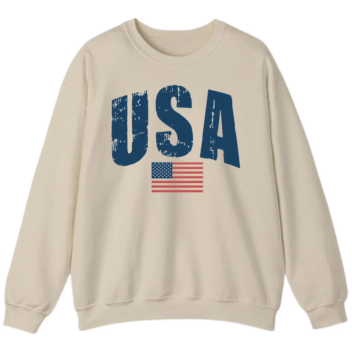 USA Patriotic Flag Distressed Sweatshirt in Sand