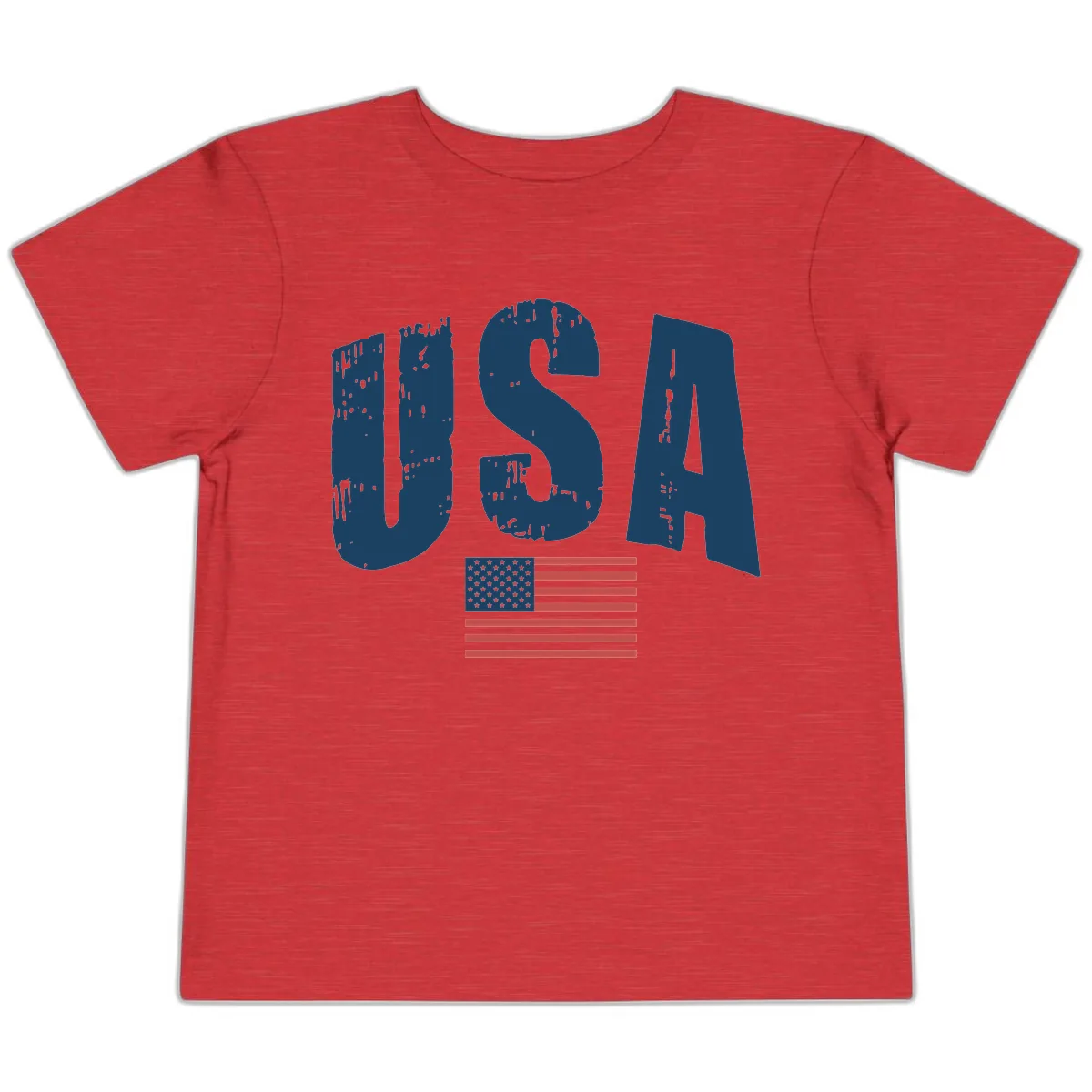 USA Patriotic Flag Distressed Text Toddler T-Shirt in Heather Red