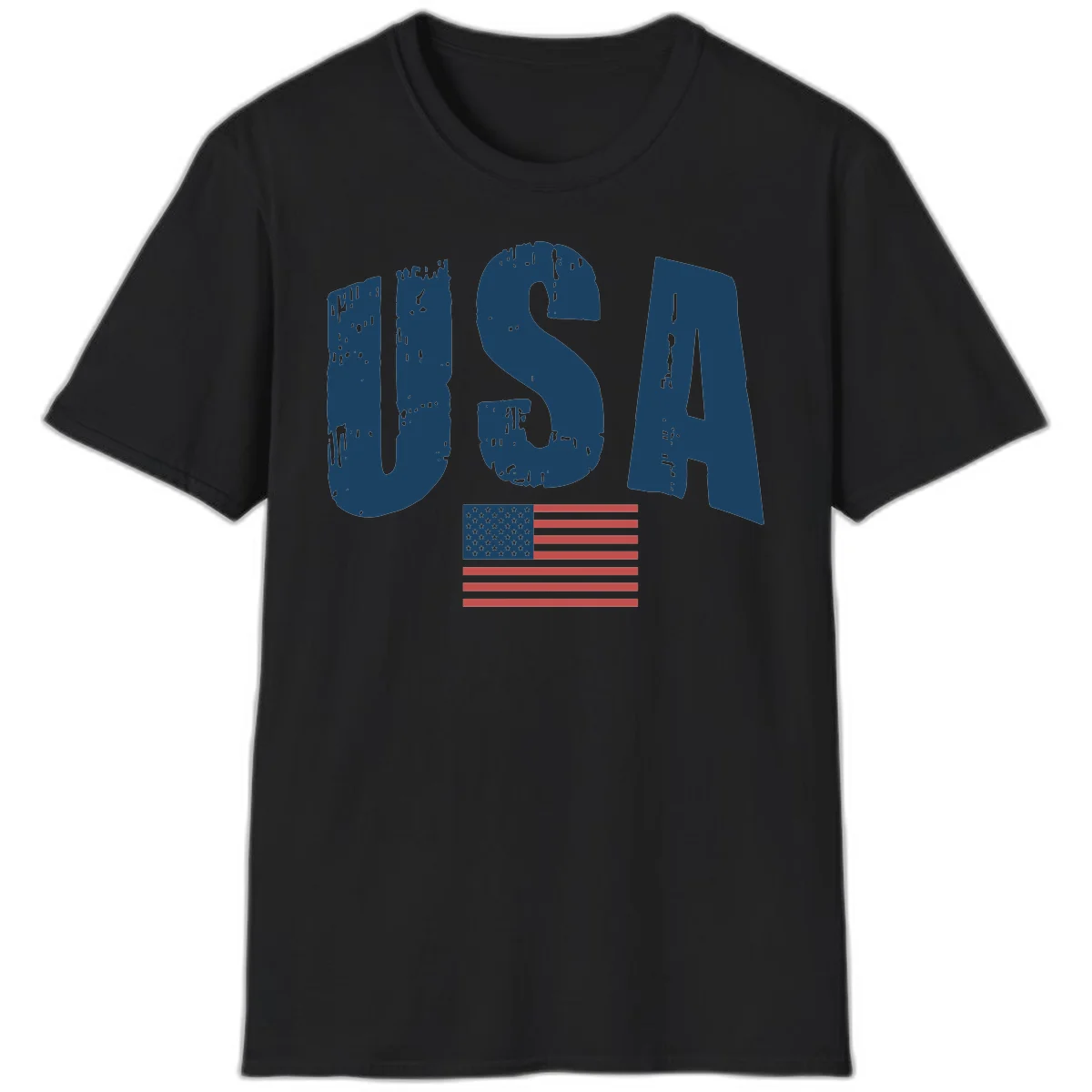 USA Patriotic Flag Distressed T-Shirt in Black