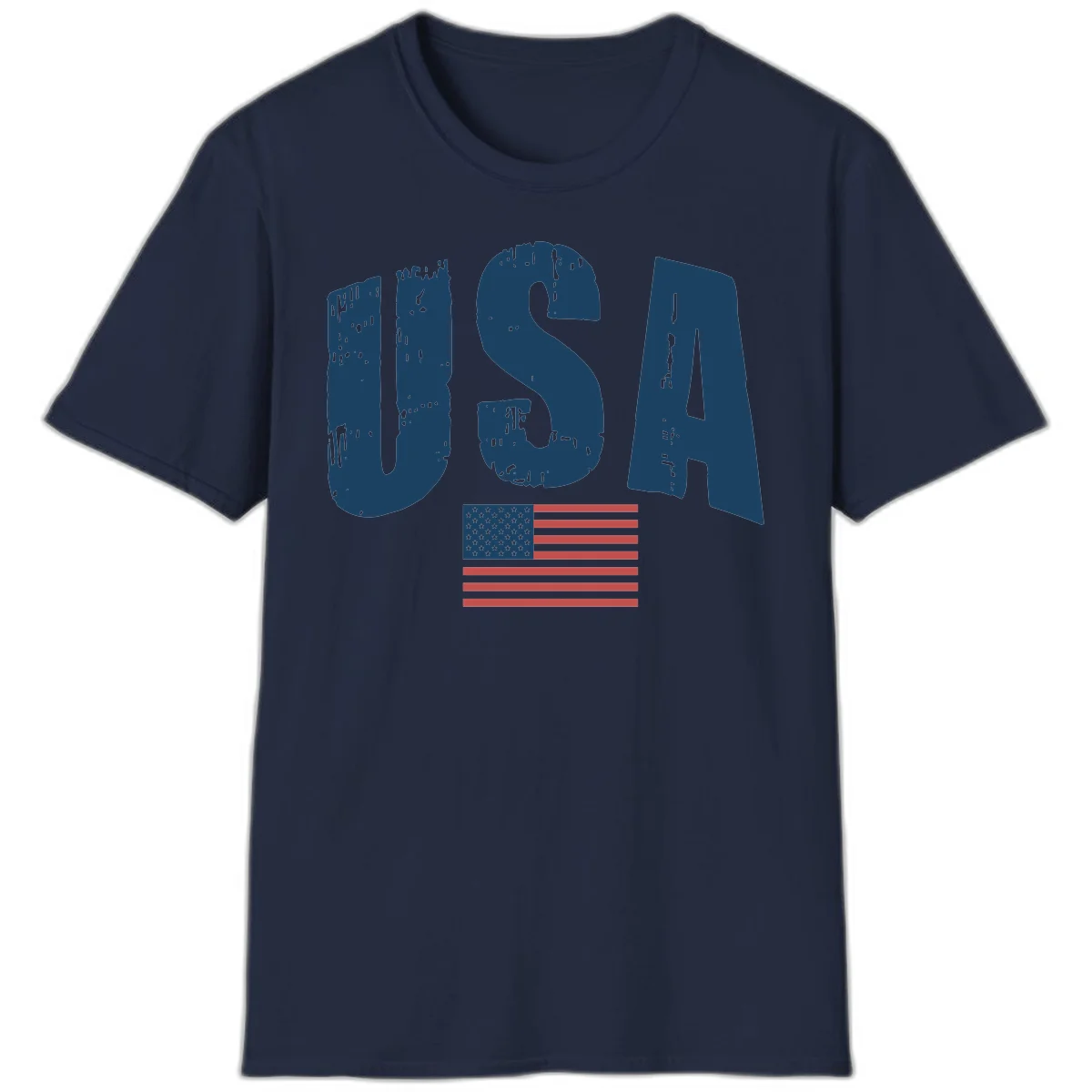USA Patriotic Flag Distressed T-Shirt in Navy