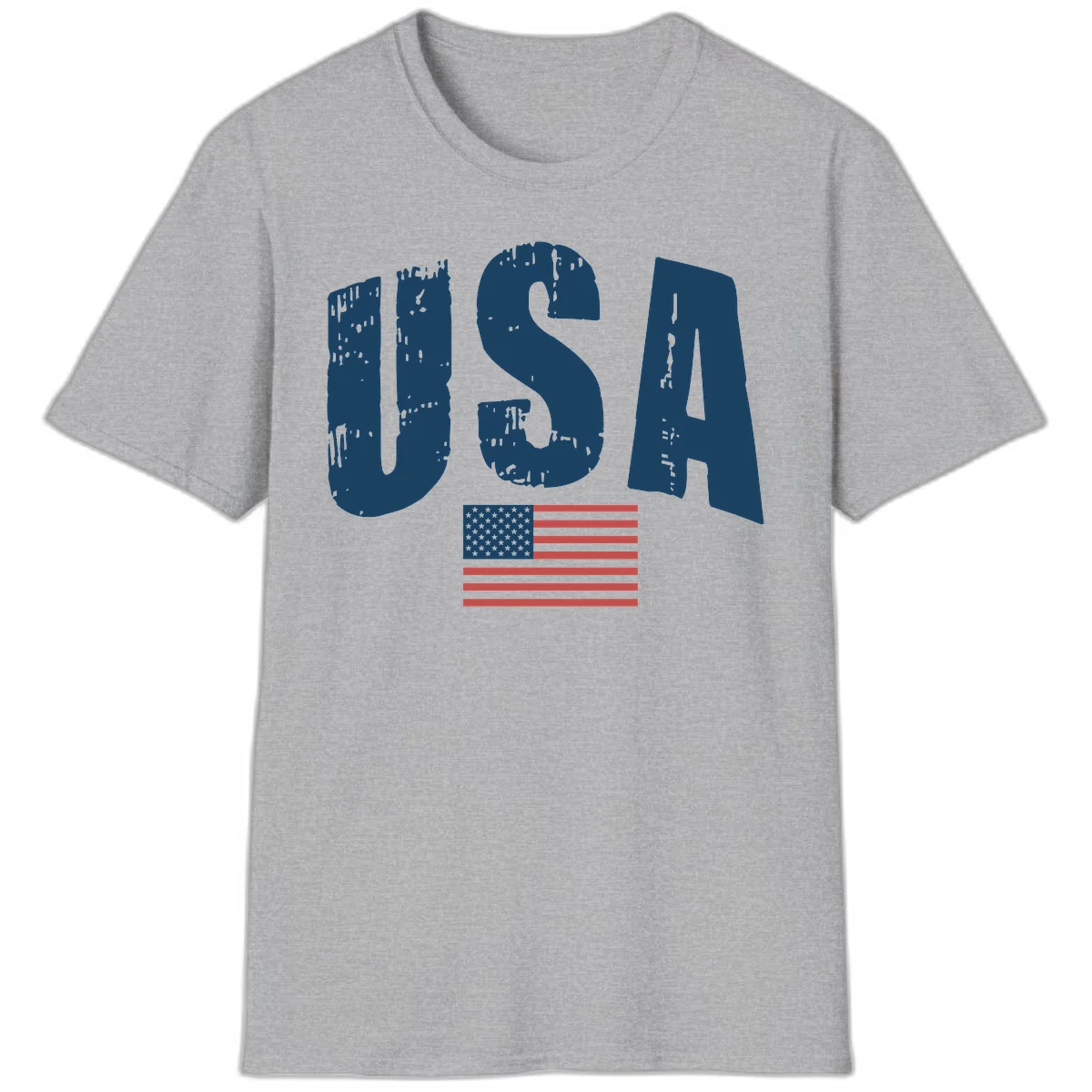 USA Patriotic Flag Distressed T-Shirt in Sport Grey