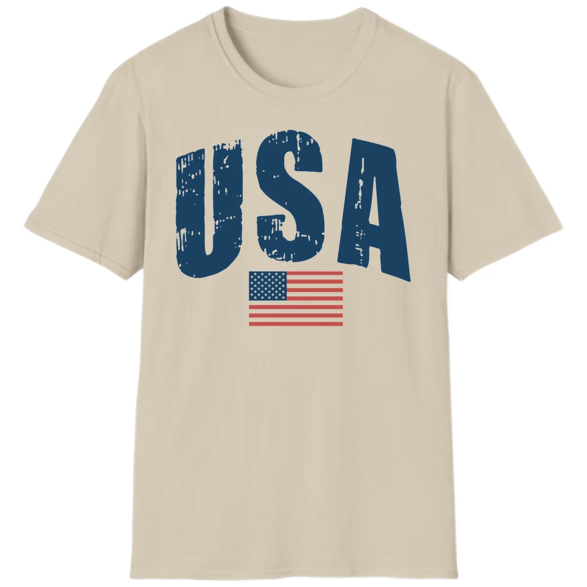 USA Patriotic Flag Distressed T-Shirt in Sand