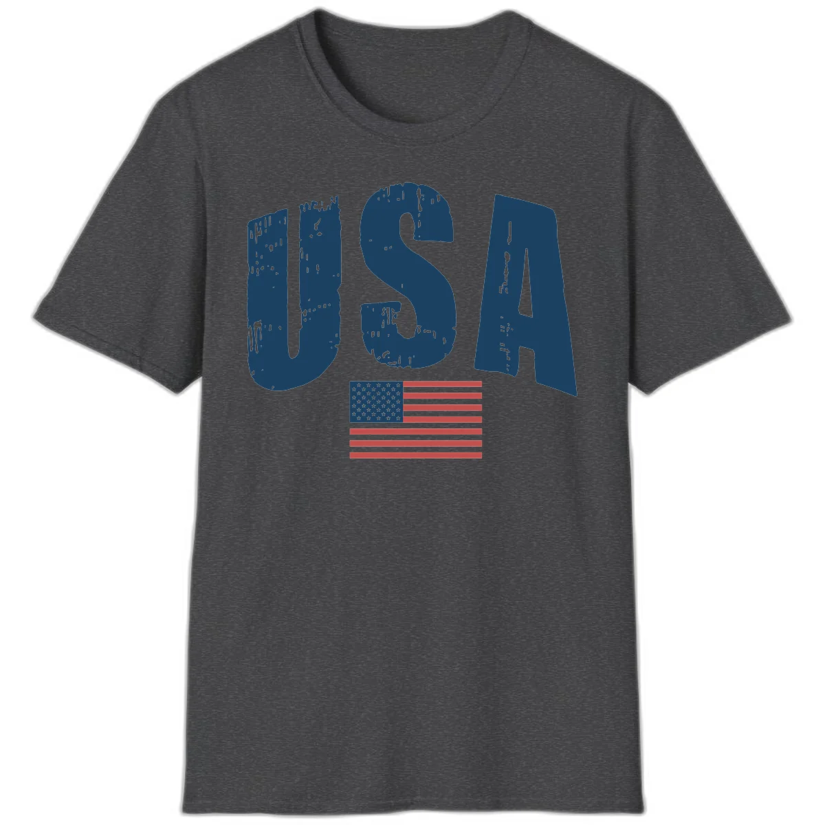 USA Patriotic Flag Distressed T-Shirt in Dark Heather