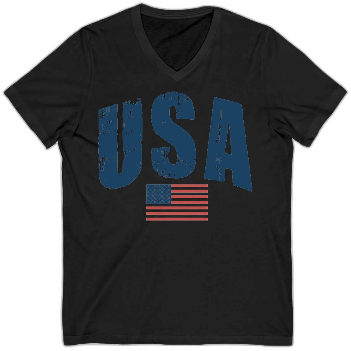 USA Patriotic Flag Distressed V-Neck in Black