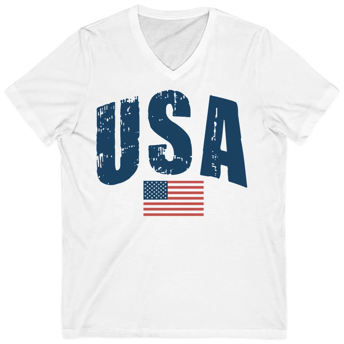 USA Patriotic Flag Distressed V-Neck in White