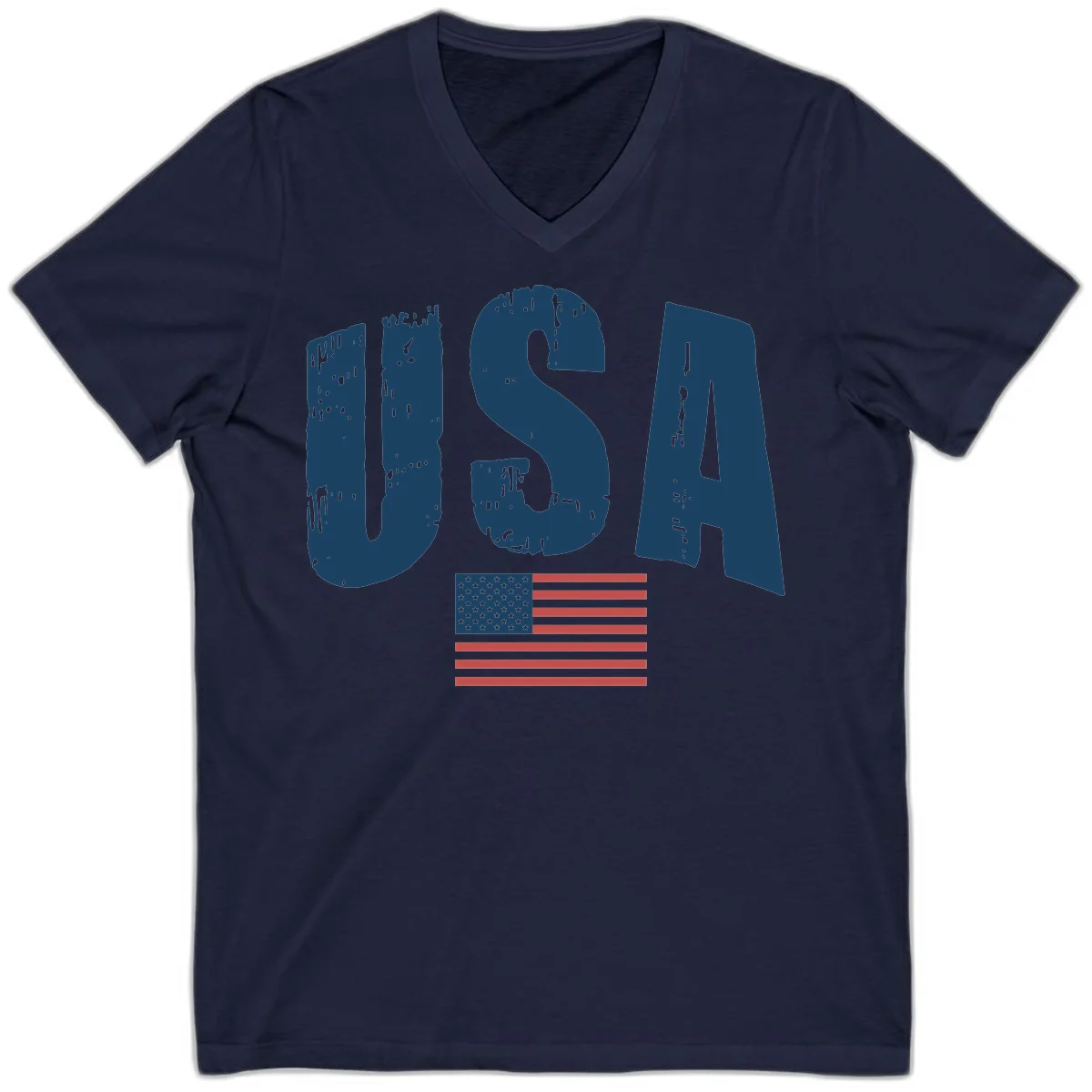 USA Patriotic Flag Distressed V-Neck in Navy