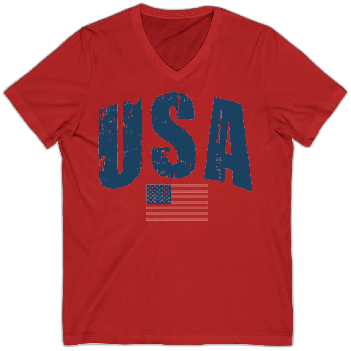 USA Patriotic Flag Distressed V-Neck in Red